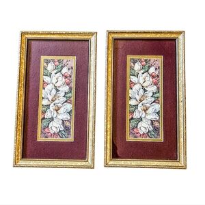 Vtg 2 Cedar Creek Collection Barbara Mock Magnolias Prints Framed Wall Art 14x8"